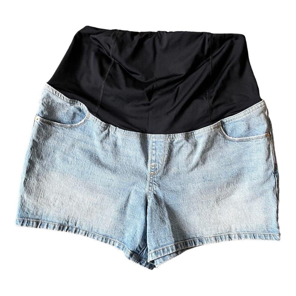 Isabel Maternity Over-Belly Midi Maternity Light Wash Jean Shorts Size 14